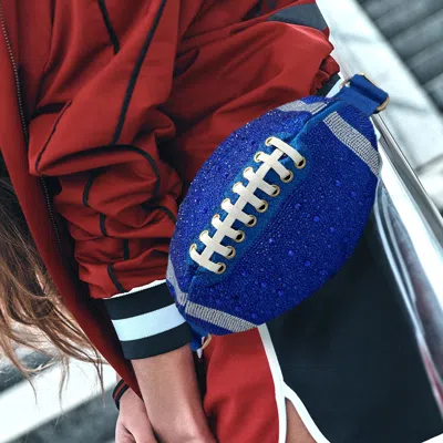 Fashnzfab Bling Studded Game Day Football Shape Fanny Pack / Sling Bag In Blue