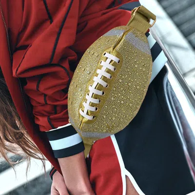 Fashnzfab Bling Studded Game Day Football Shape Fanny Pack / Sling Bag In Gold