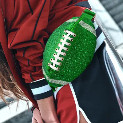Fashnzfab Bling Studded Game Day Football Shape Fanny Pack / Sling Bag In Green