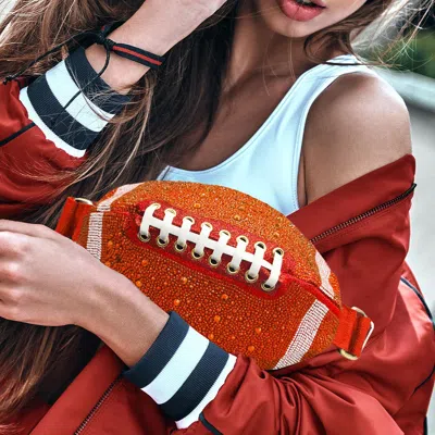 Fashnzfab Bling Studded Game Day Football Shape Fanny Pack / Sling Bag In Orange