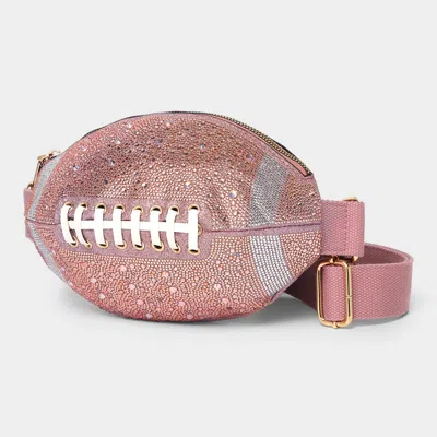 Fashnzfab Bling Studded Game Day Football Shape Fanny Pack Sling Bag In Pink