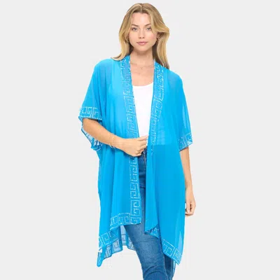 Fashnzfab Bling Studded Geometric Pattern Pointed Kimono Poncho In Blue
