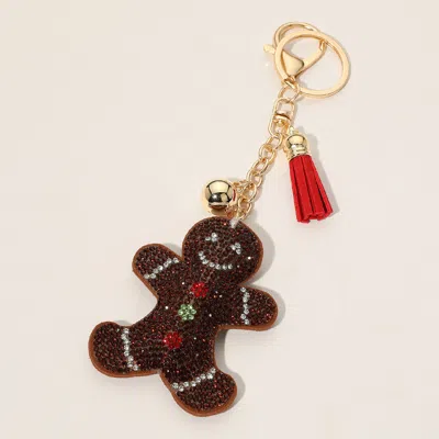 Fashnzfab Bling Studded Gingerbread Man Keychain / Bag Charm In Brown