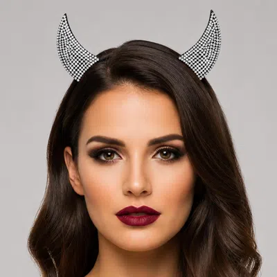Fashnzfab Bling Studded Halloween Devil Horn Headband In Silver