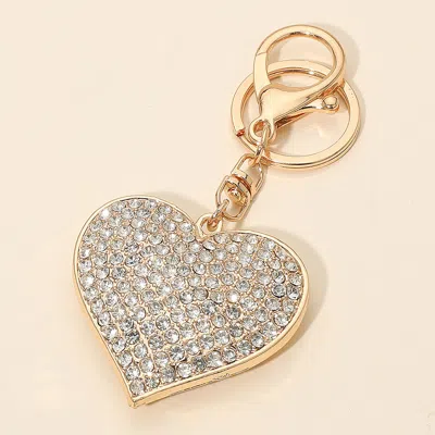 Fashnzfab Bling Studded Heart Bag Charm Keychain In Gold