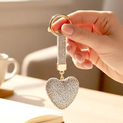 Fashnzfab Bling Studded Heart Bag Charm Keychain In Multi
