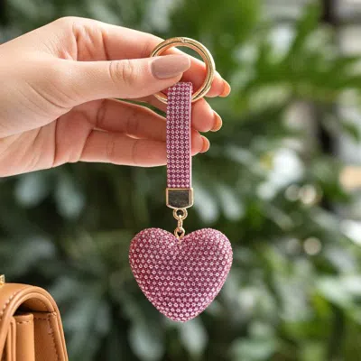 Fashnzfab Bling Studded Heart Bag Charm Keychain In Pink