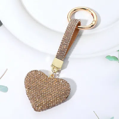 Fashnzfab Bling Studded Heart Keychain / Bag Charm 5.5" L, 2" X 1.75" In Gold