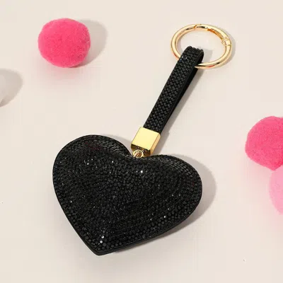 Fashnzfab Bling Studded Heart Keychain / Bag Charm In Black