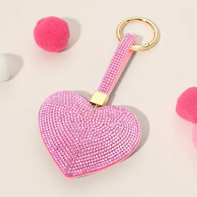 Fashnzfab Bling Studded Heart Keychain / Bag Charm In Pink