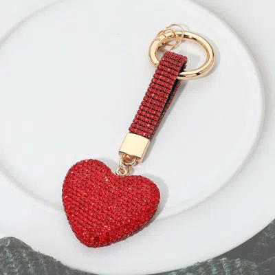 Fashnzfab Bling Studded Heart Keychain Bag Charm In Red