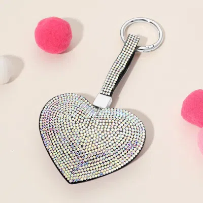 Fashnzfab Bling Studded Heart Keychain / Bag Charm In Silver