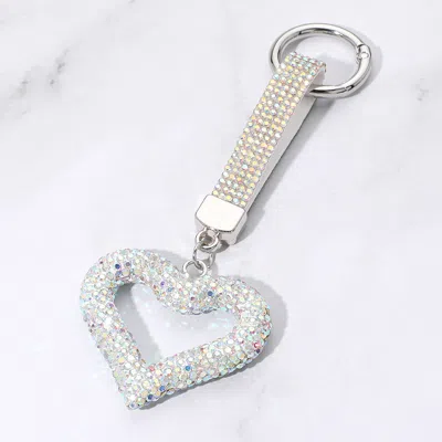 Fashnzfab Bling Studded Heart Keychain Charm In Silver