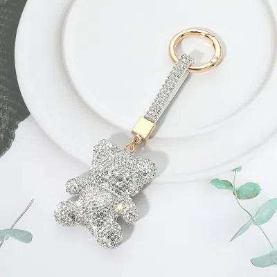 Fashnzfab Bling Studded Heart Teddy Bear Keychain Bag Charm In Multi