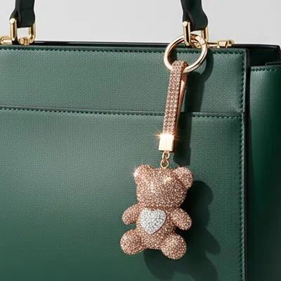 Fashnzfab Bling Studded Heart Teddy Bear Keychain Bag Charm In Yellow