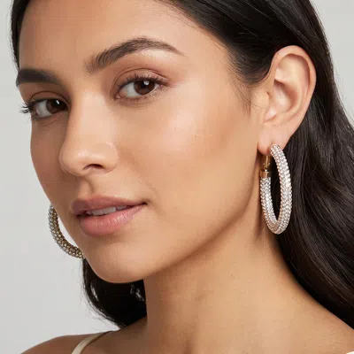 Fashnzfab Bling Studded Hoop Earrings 1.75" X 1.75" In Multi