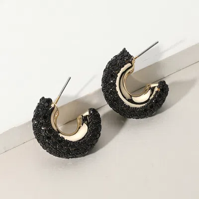 Fashnzfab Bling Studded Hoop Earrings In Black
