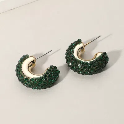 Fashnzfab Bling Studded Hoop Earrings In Green