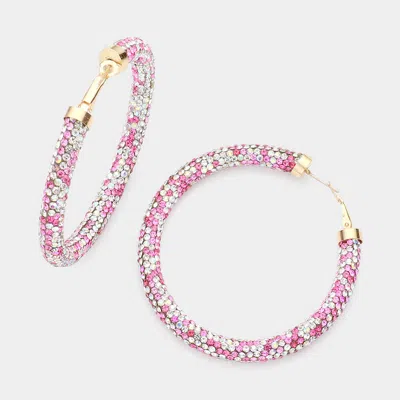Fashnzfab Bling Studded Hoop Earrings In Pink