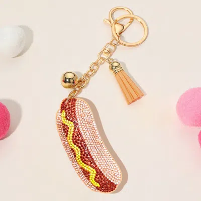 Fashnzfab Bling Studded Hotdog Tassel Keychain / Bag Charm In Multi