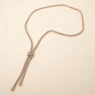 Fashnzfab Bling Studded Knot Pointed Long Necklace In Pink