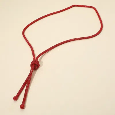 Fashnzfab Bling Studded Knot Pointed Long Necklace In Red