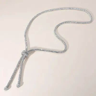 Fashnzfab Bling Studded Knot Pointed Long Necklace In Silver