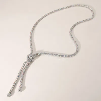 Fashnzfab Bling Studded Knot Pointed Long Necklace In Silver
