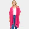 Fashnzfab Bling Studded Leaves Pattern Pointed Kimono Poncho In Pink