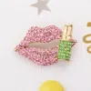 Fashnzfab Bling Studded Lip And Lipstick Pin Brooch In Pink
