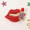 Fashnzfab Bling Studded Lip And Lipstick Pin Brooch In Red