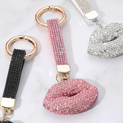 Fashnzfab Bling Studded Lips Keychain / Bag Charm In Pink