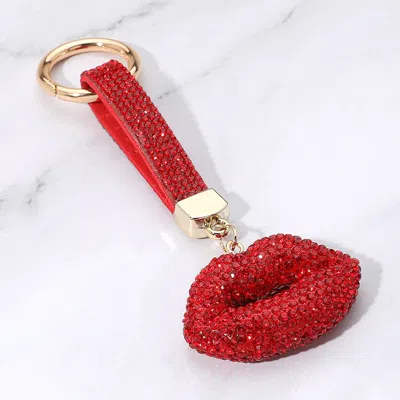 Fashnzfab Bling Studded Lips Keychain Bag Charm In Red