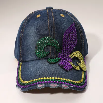 Fashnzfab Bling Studded Mardi Gras Fleur De Lis Baseball Cap In Multi