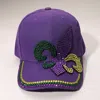 Fashnzfab Bling Studded Mardi Gras Fleur De Lis Baseball Cap In Purple
