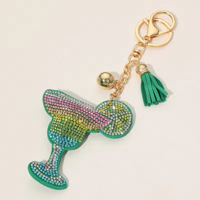 Fashnzfab Bling Studded Margarita Glass Keychain / Bag Charm In Green
