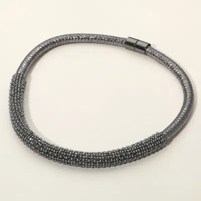 Fashnzfab Bling Studded Metal Wire Wrapped Magnetic Necklace In Gray