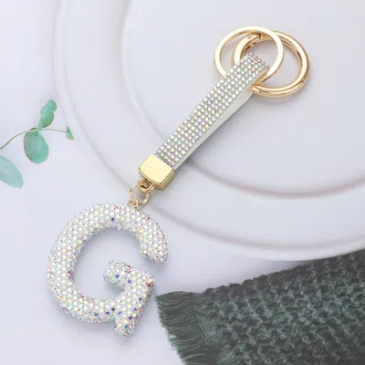 Fashnzfab Bling Studded Monogram Initial G Keychain In Silver