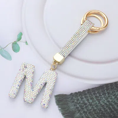 Fashnzfab Bling Studded Monogram Initial M Keychain In Silver