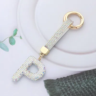 Fashnzfab Bling Studded Monogram Initial P Keychain In Silver