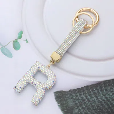 Fashnzfab Bling Studded Monogram Initial R Keychain In Silver