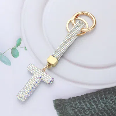 Fashnzfab Bling Studded Monogram Initial T Keychain In Gold