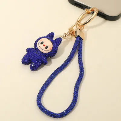 Fashnzfab Bling Studded Monster Bunny Figure Phone Strap Keychain Bag Charm In Blue