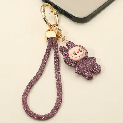 Fashnzfab Bling Studded Monster Bunny Figure Phone Strap Keychain Bag Charm In Orange