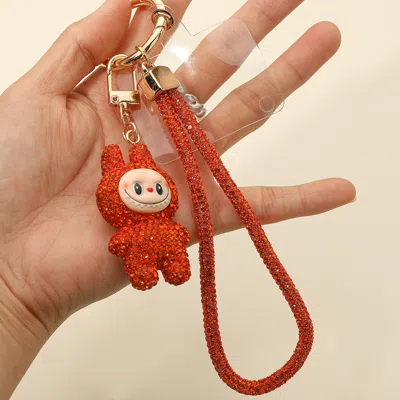 Fashnzfab Bling Studded Monster Bunny Figure Phone Strap Keychain Bag Charm In Red