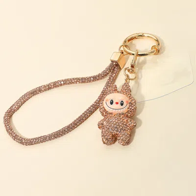 Fashnzfab Bling Studded Monster Bunny Figure Phone Strap Keychain Bag Charm In Pink