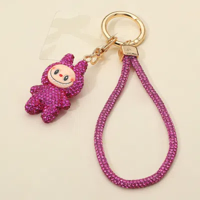 Fashnzfab Bling Studded Monster Bunny Figure Phone Strap Keychain Bag Charm In Pink