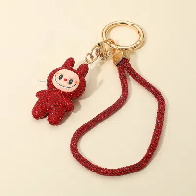 Fashnzfab Bling Studded Monster Bunny Figure Phone Strap Keychain Bag Charm In Red