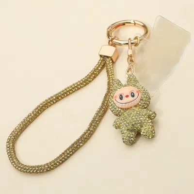 Fashnzfab Bling Studded Monster Bunny Figure Phone Strap Keychain Bag Charm In Green