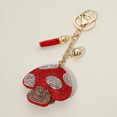 Fashnzfab Bling Studded Mushroom Tassel Keychain Bag Charm In Red